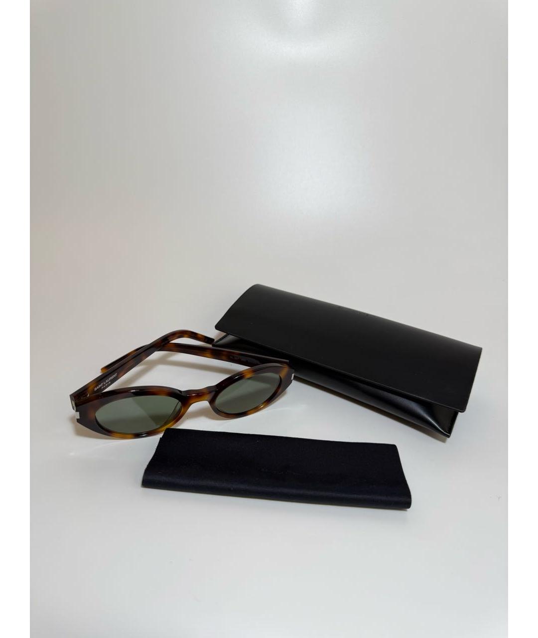 SAINT LAURENT Коричневые пластиковые солнцезащитные очки, фото 4