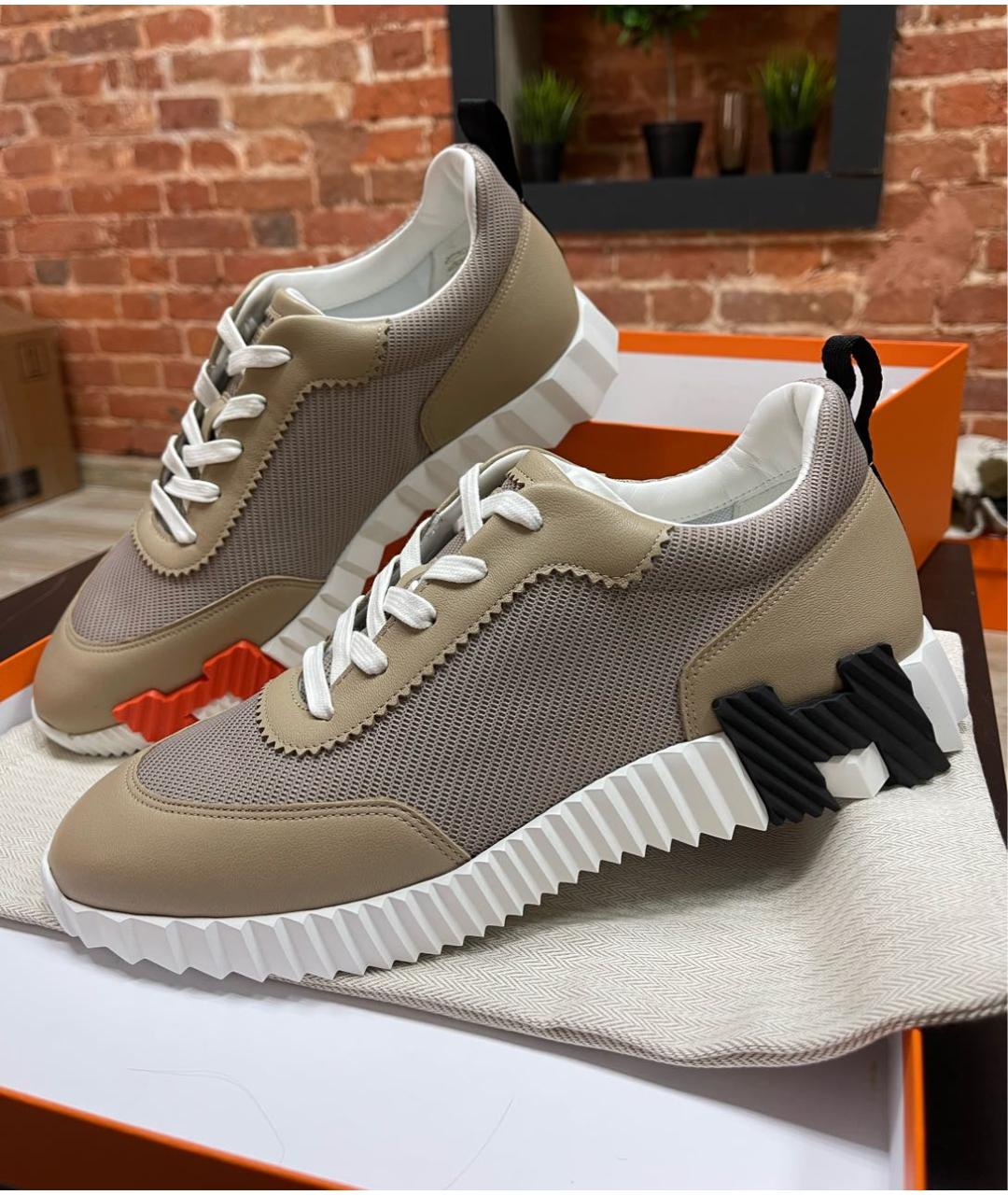 HERMES Бежевые текстильные низкие кроссовки / кеды, фото 7