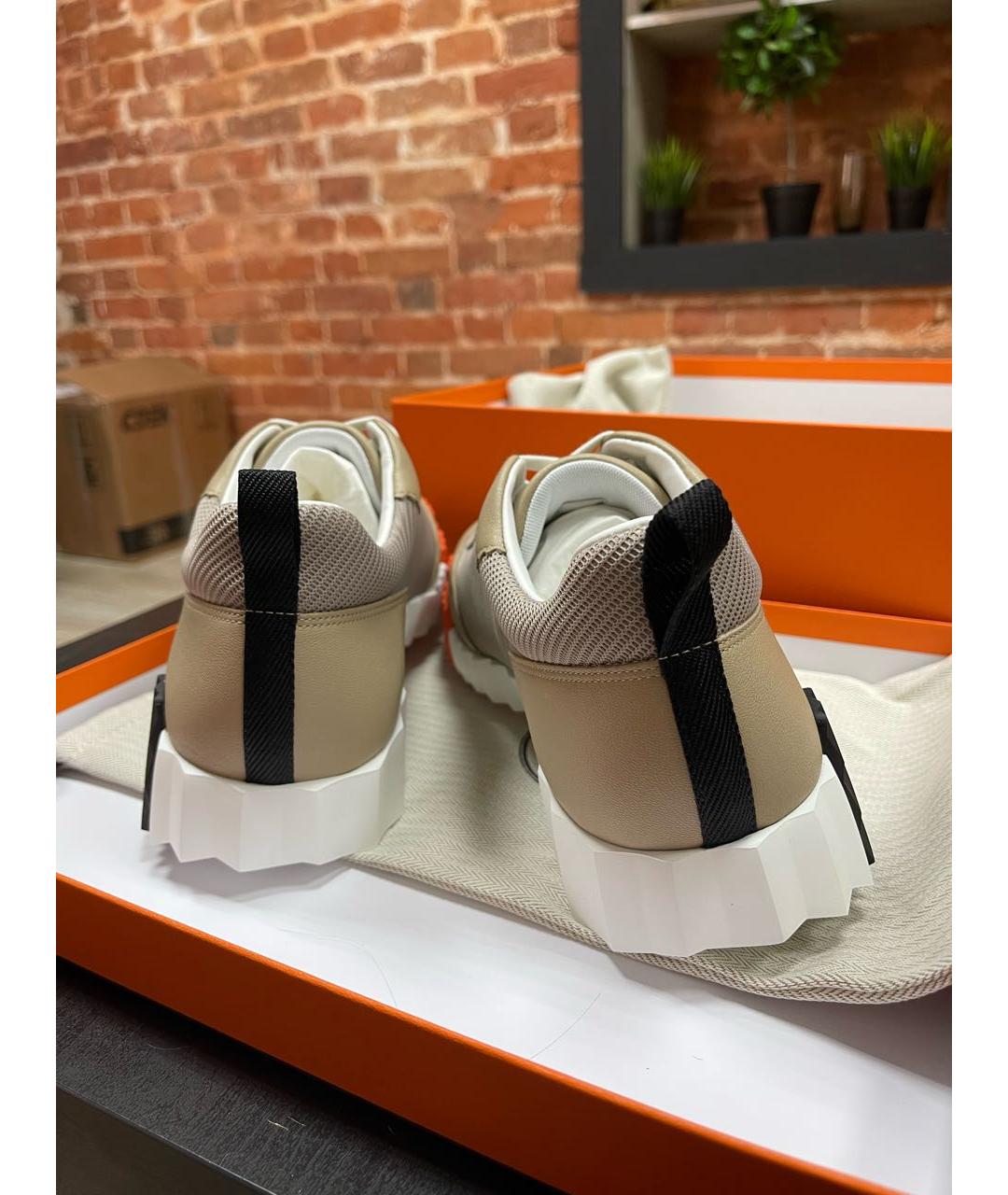 HERMES Бежевые текстильные низкие кроссовки / кеды, фото 5