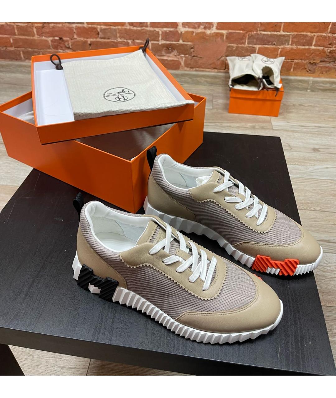 HERMES Бежевые текстильные низкие кроссовки / кеды, фото 4