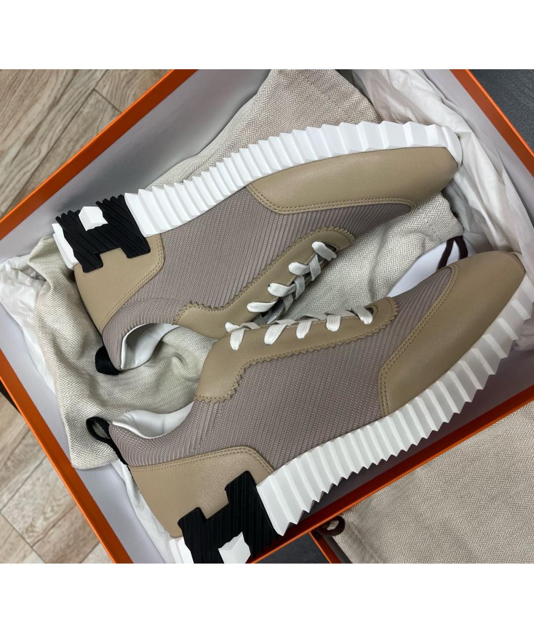 HERMES Бежевые текстильные низкие кроссовки / кеды, фото 2