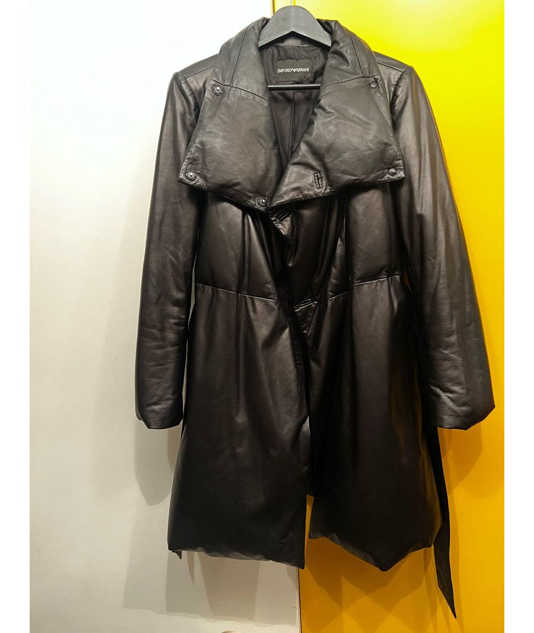 EMPORIO ARMANI Черный кожаный пуховик, фото 6