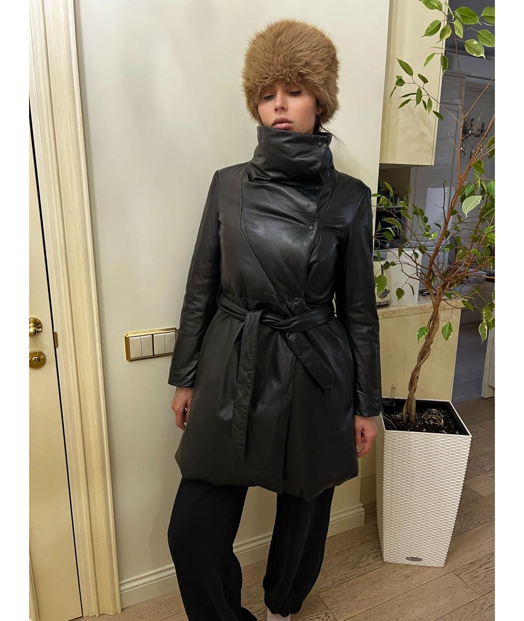 EMPORIO ARMANI Черный кожаный пуховик, фото 2