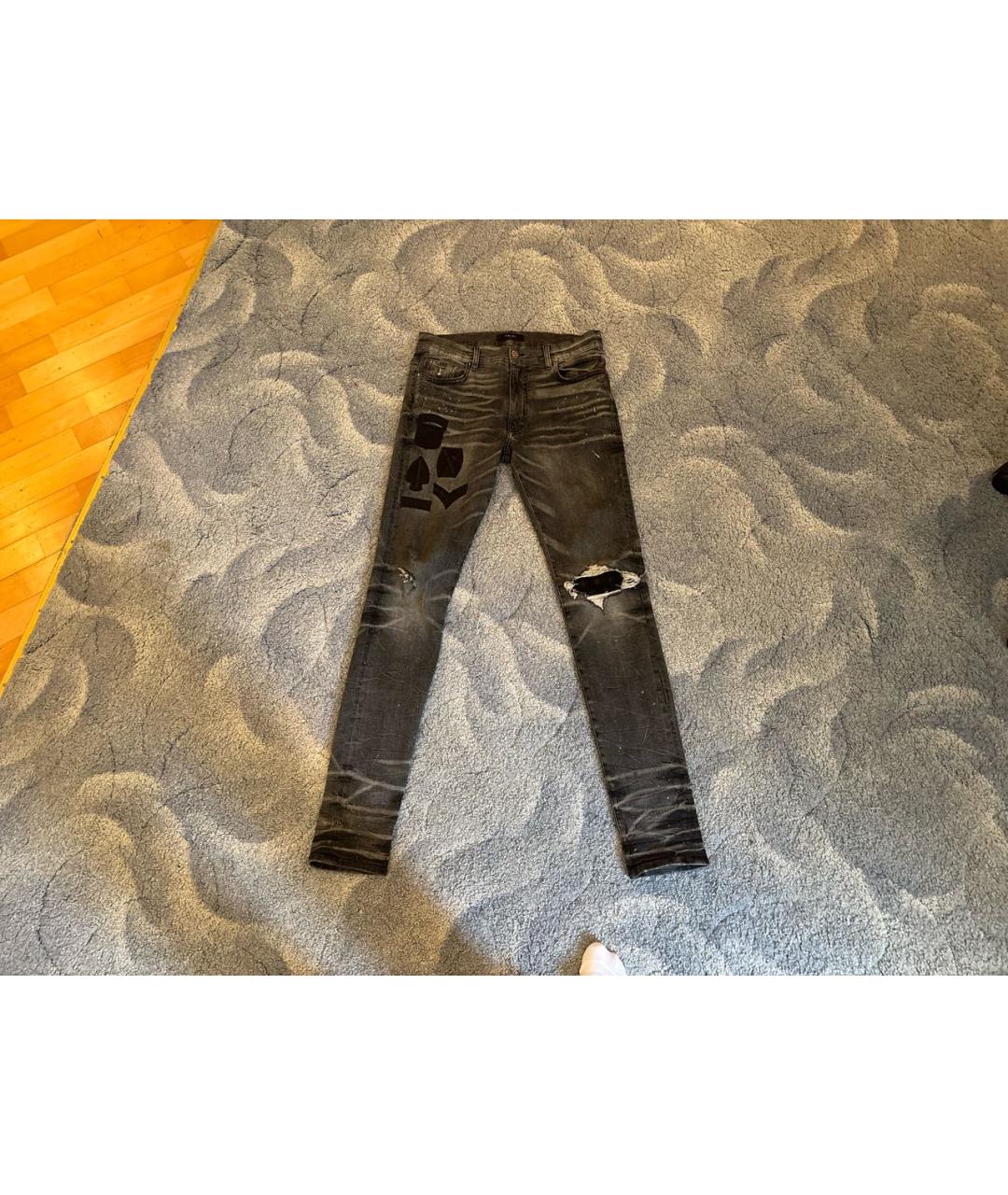 AMIRI Антрацитовые хлопковые джинсы скинни, фото 9