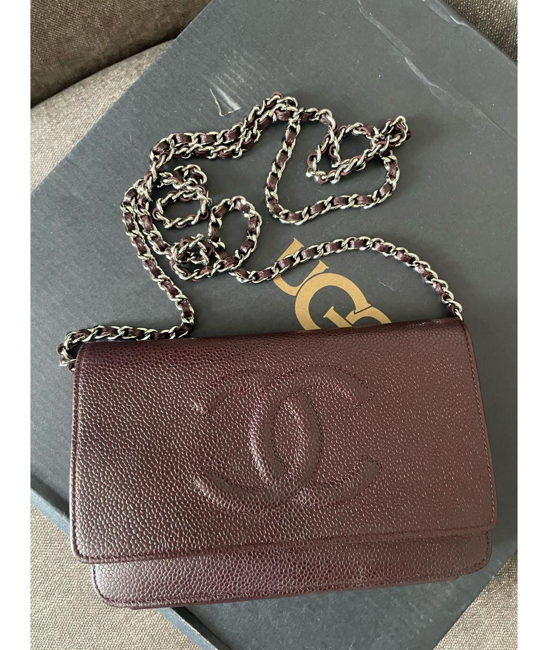 CHANEL Бордовая кожаная сумка через плечо, фото 9