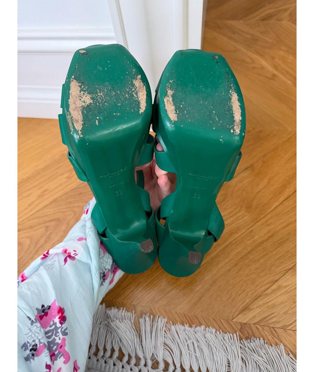 SAINT LAURENT Зеленые кожаные босоножки, фото 3