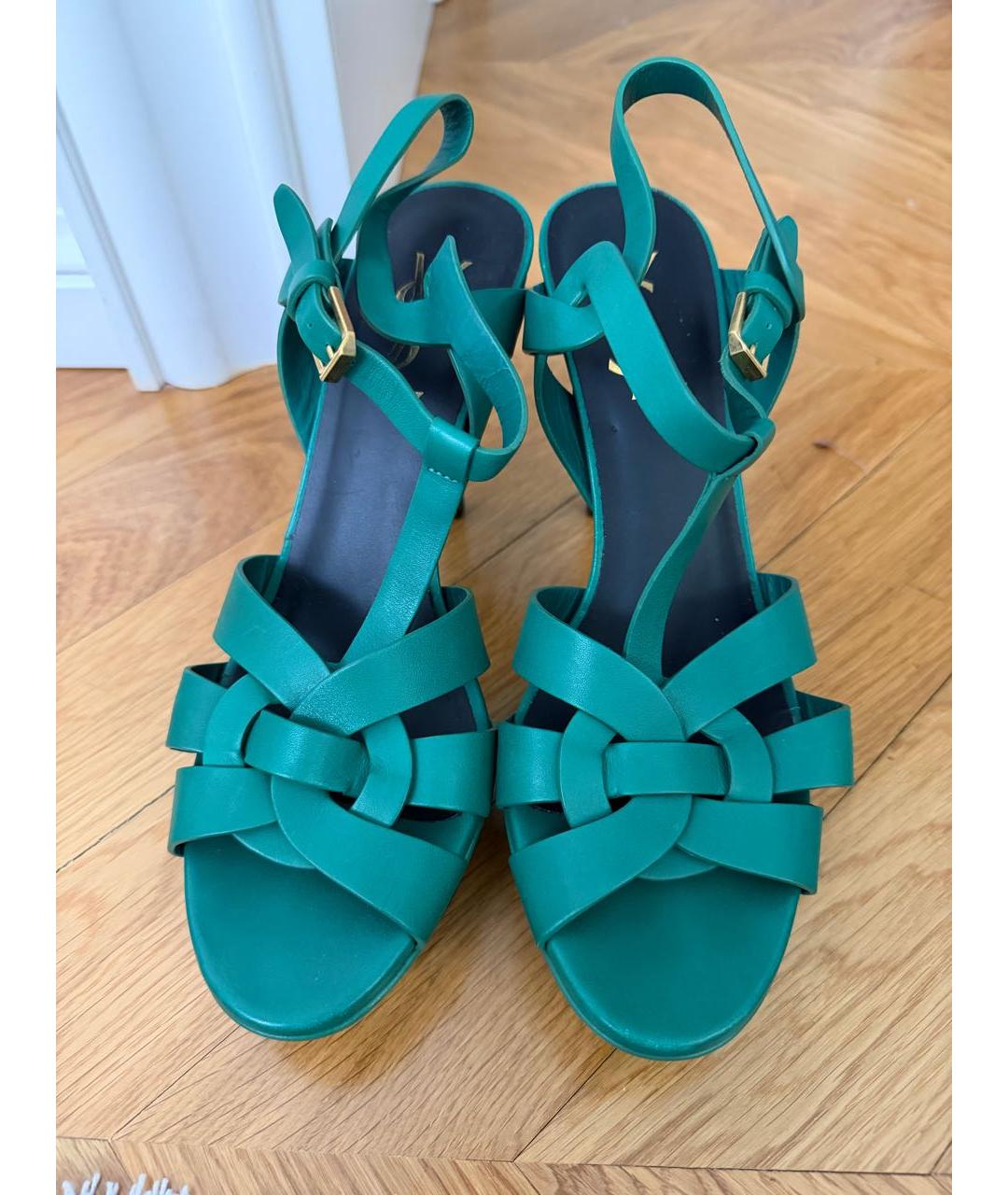 SAINT LAURENT Зеленые кожаные босоножки, фото 2