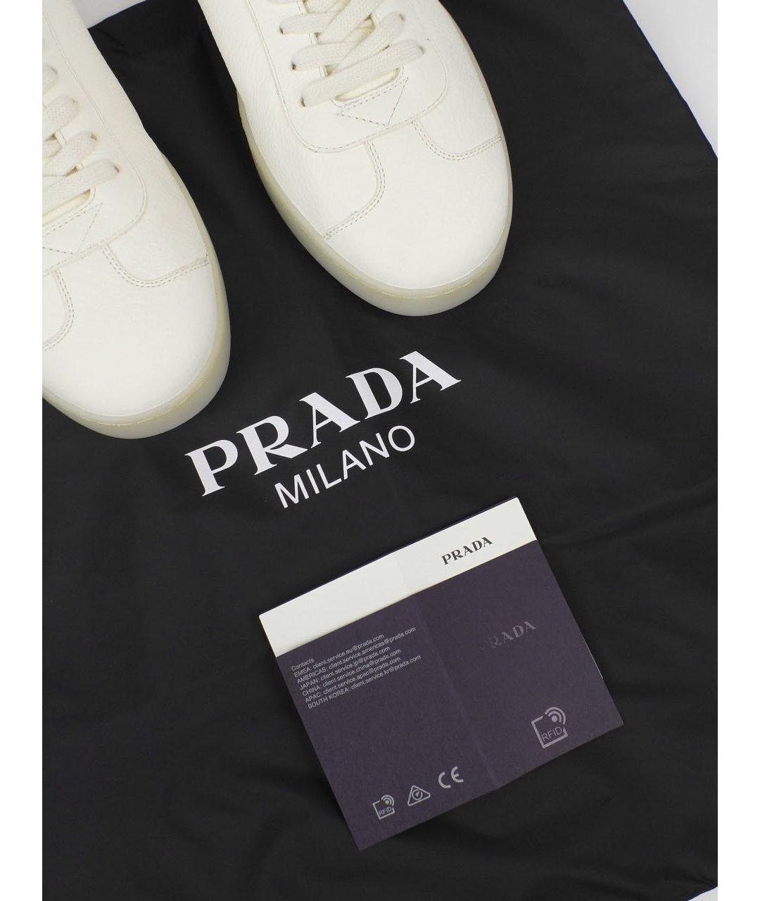 PRADA Белые кожаные низкие кроссовки / кеды, фото 6