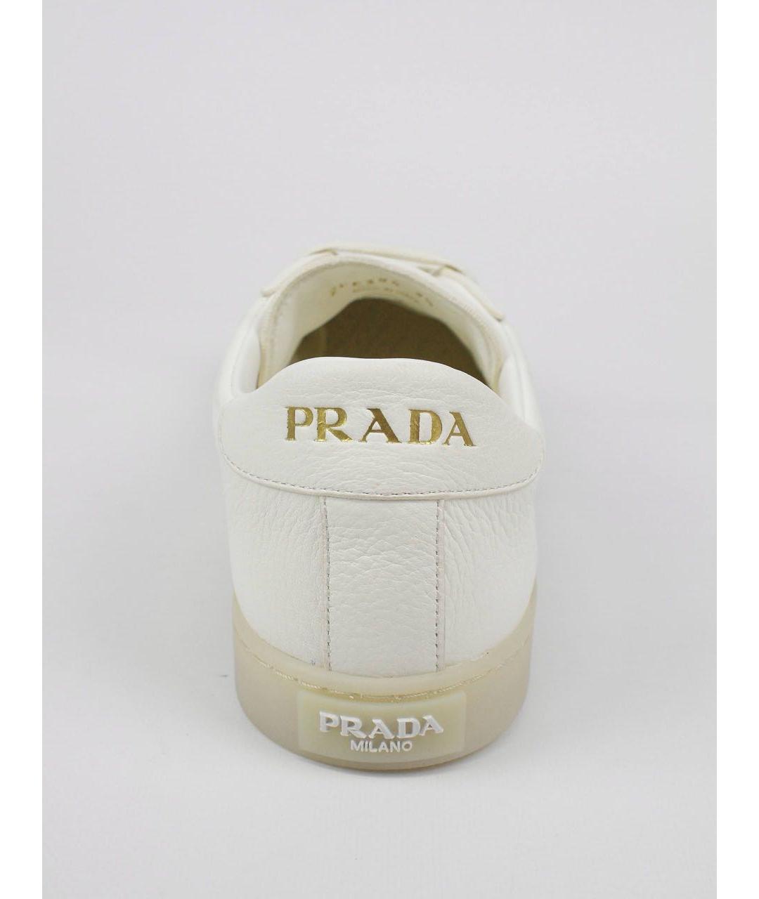 PRADA Белые кожаные низкие кроссовки / кеды, фото 4