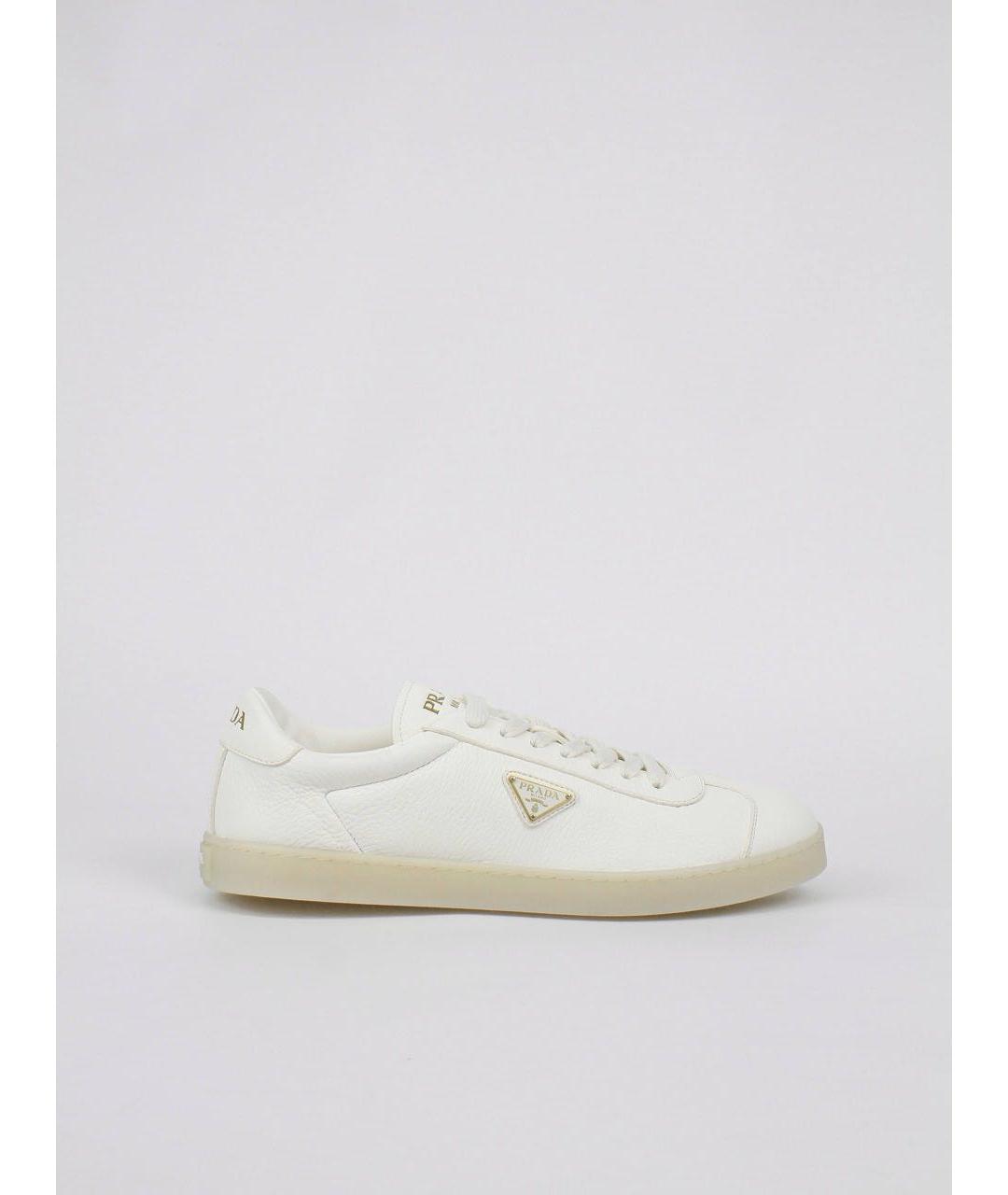 PRADA Белые кожаные низкие кроссовки / кеды, фото 9
