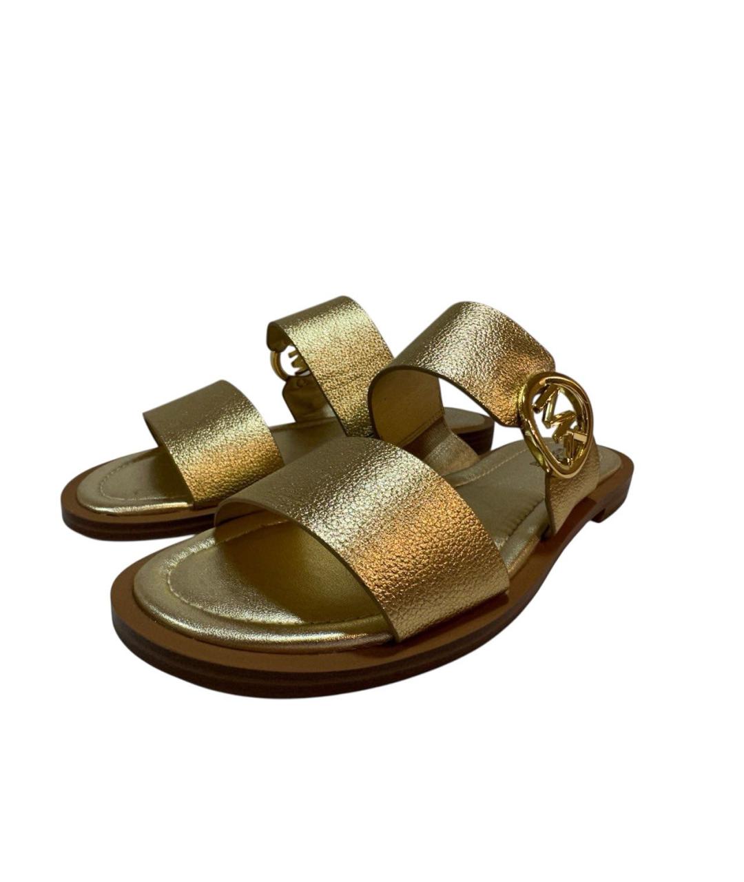 MICHAEL KORS Золотые кожаные шлепанцы, фото 2