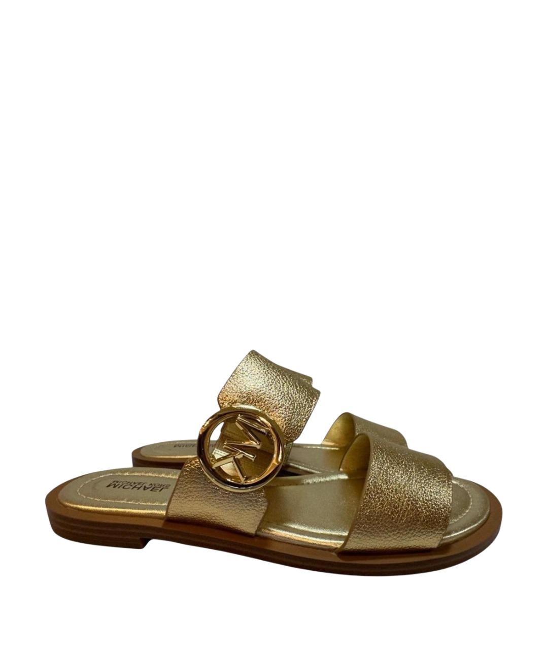 MICHAEL KORS Золотые кожаные шлепанцы, фото 1