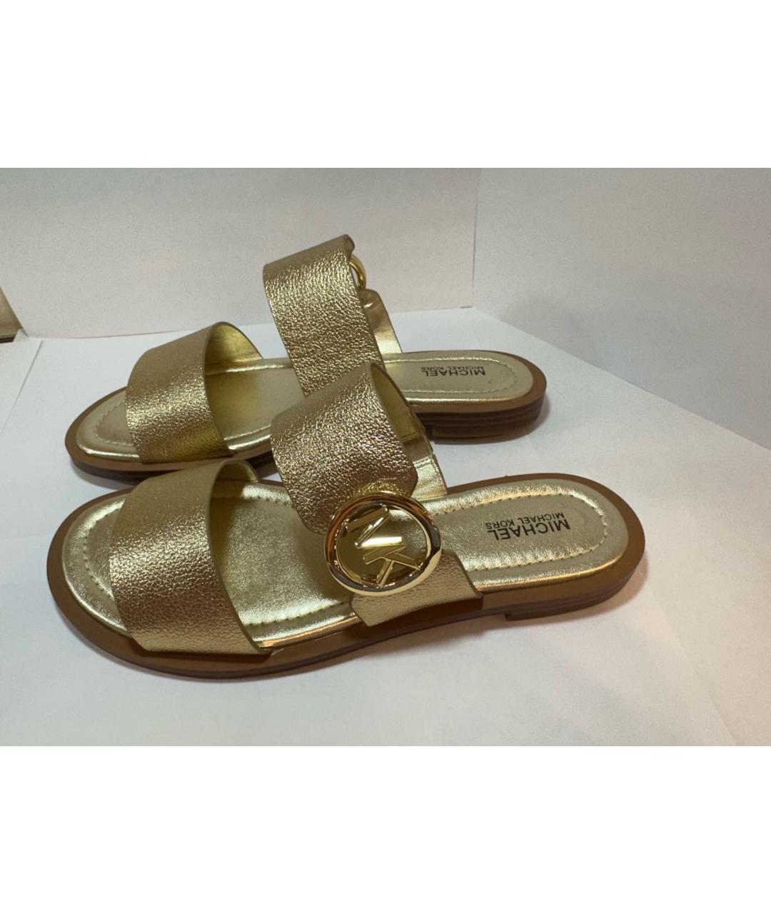 MICHAEL KORS Золотые кожаные шлепанцы, фото 5