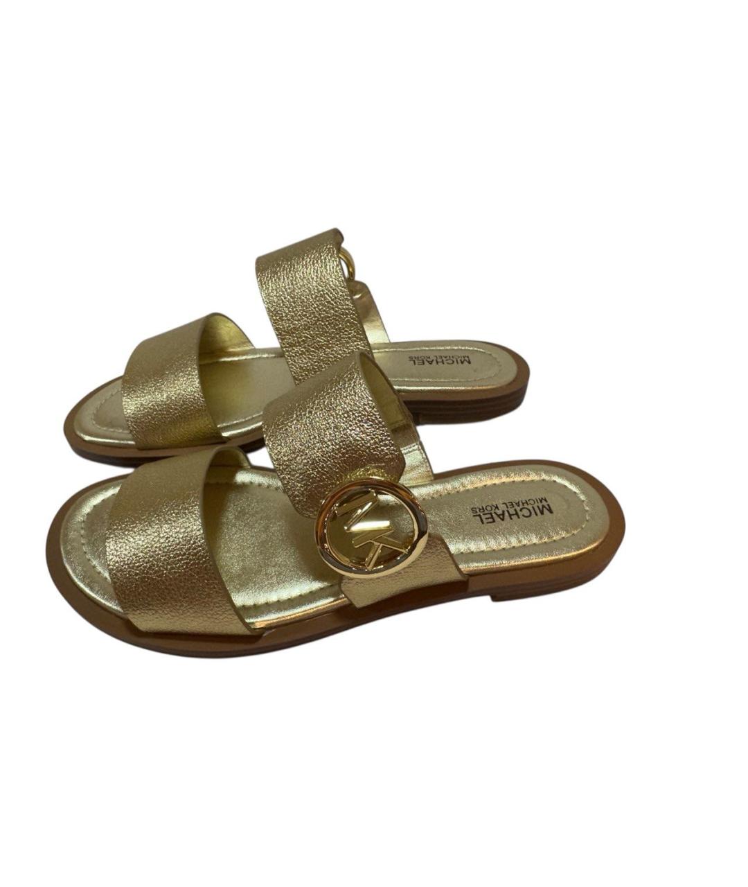 MICHAEL KORS Золотые кожаные шлепанцы, фото 3