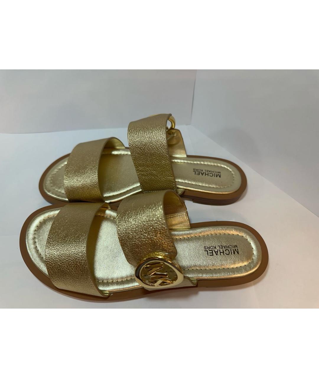 MICHAEL KORS Золотые кожаные шлепанцы, фото 8
