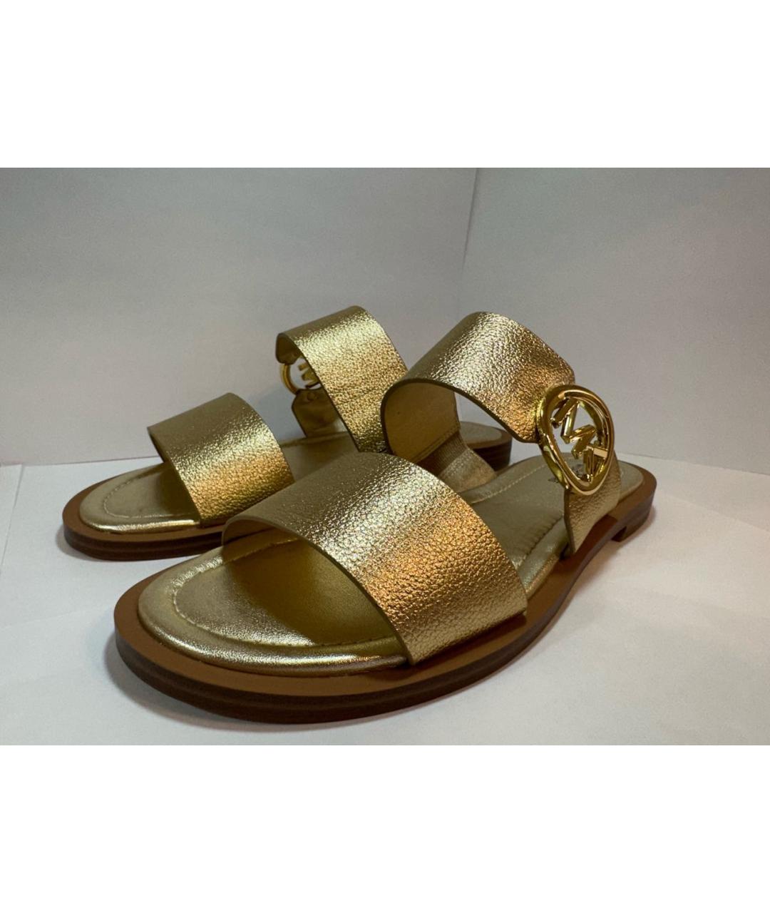MICHAEL KORS Золотые кожаные шлепанцы, фото 4