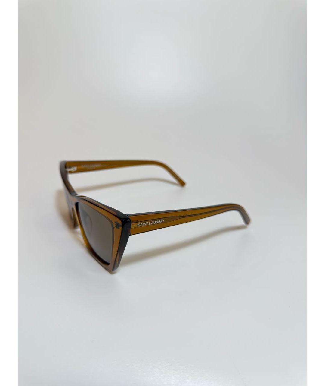 SAINT LAURENT Коричневые пластиковые солнцезащитные очки, фото 2