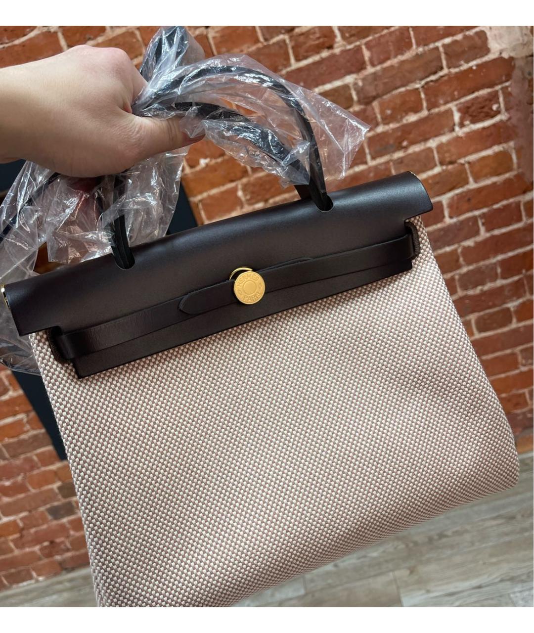 HERMES Бежевая тканевая сумка через плечо, фото 3