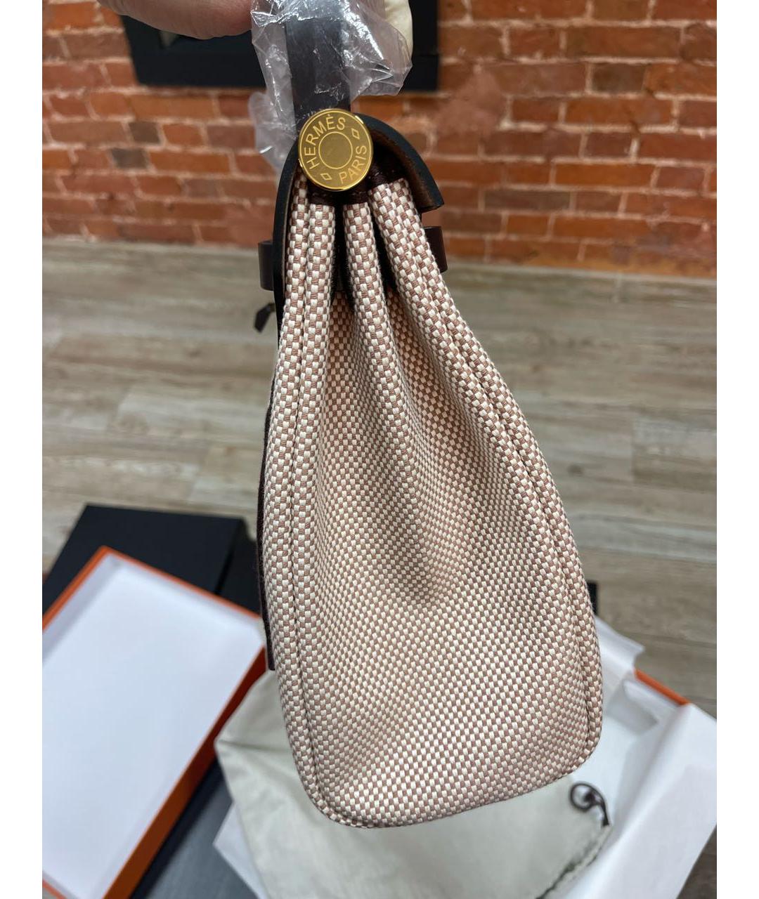HERMES Бежевая тканевая сумка через плечо, фото 4