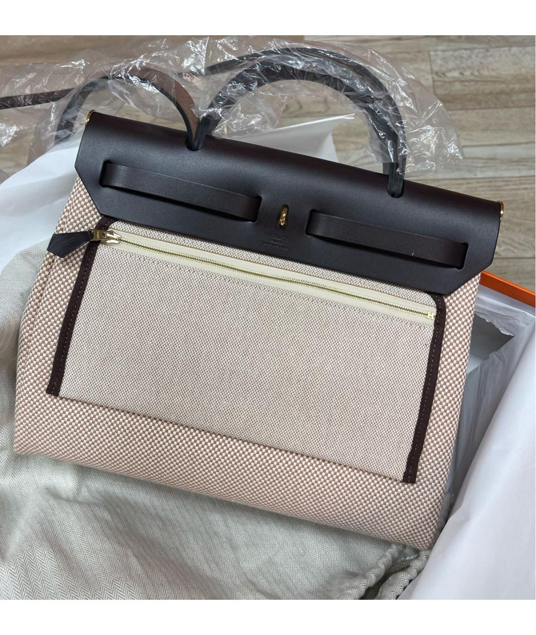 HERMES Бежевая тканевая сумка через плечо, фото 2