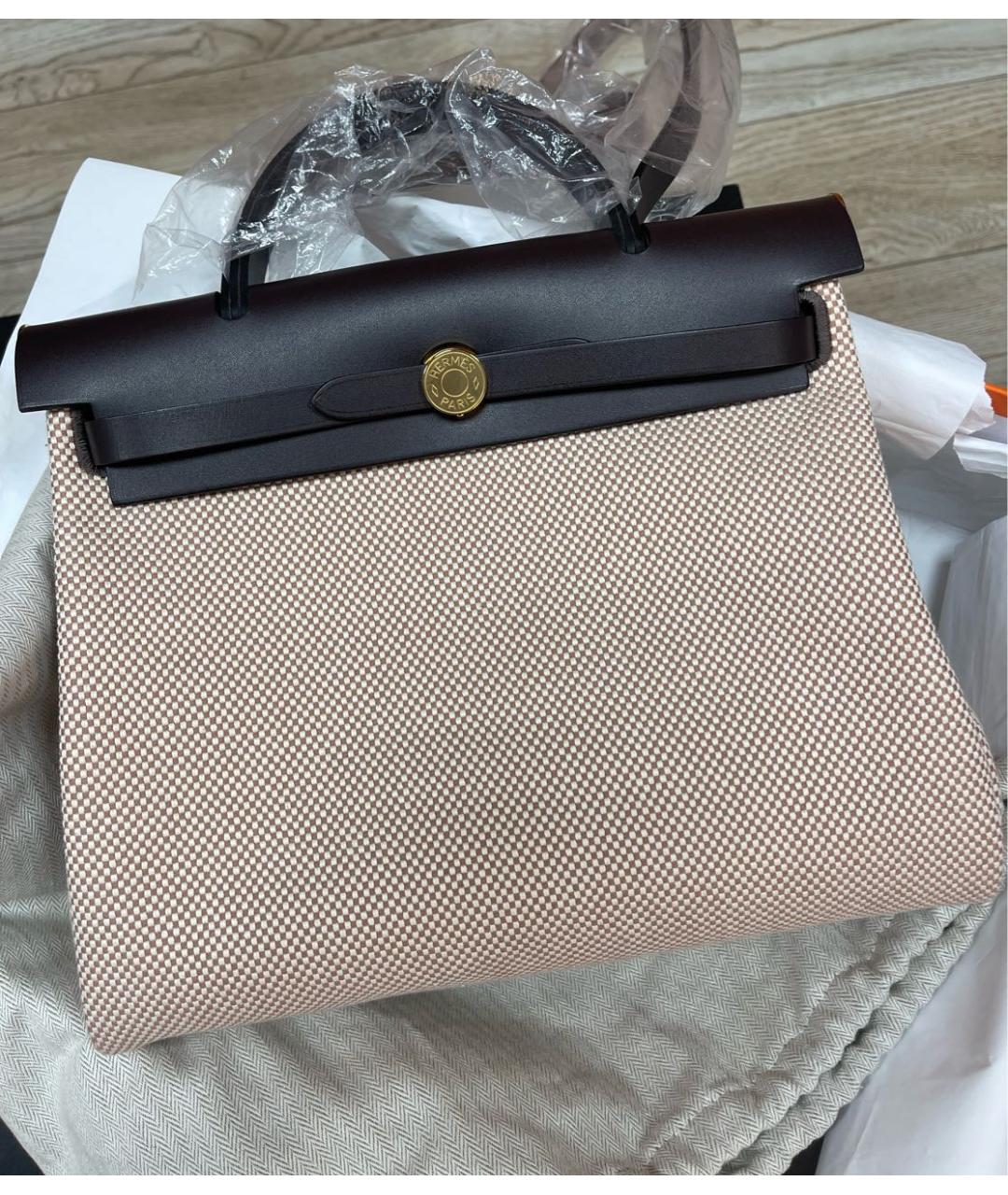 HERMES Бежевая тканевая сумка через плечо, фото 6