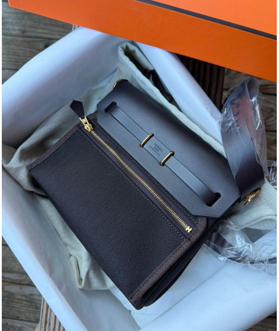 HERMES Коричневая тканевая сумка через плечо, фото 2