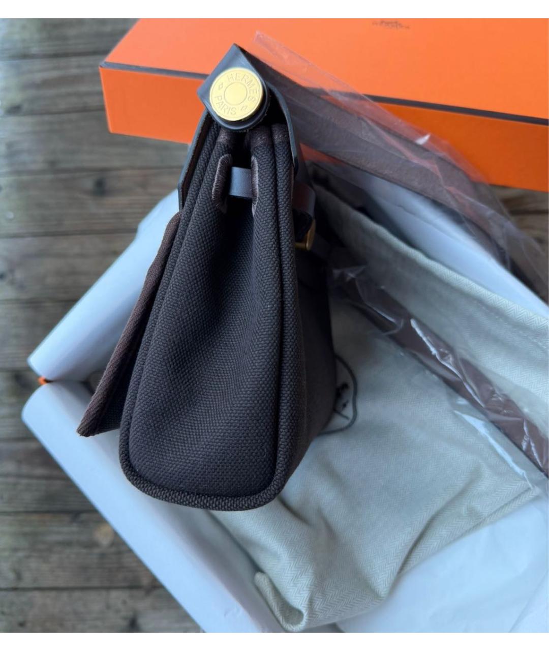 HERMES Коричневая тканевая сумка через плечо, фото 3