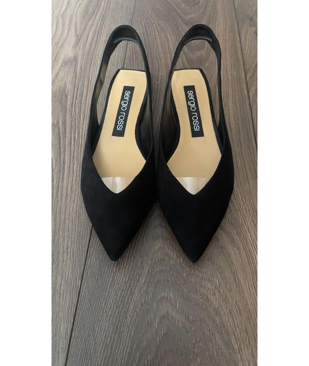 SERGIO ROSSI Черные замшевые лодочки на низком каблуке, фото 2