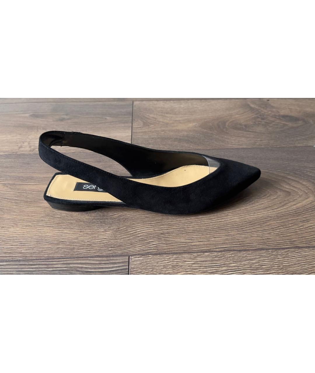 SERGIO ROSSI Черные замшевые лодочки на низком каблуке, фото 7