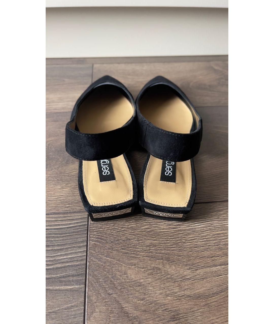 SERGIO ROSSI Черные замшевые лодочки на низком каблуке, фото 4