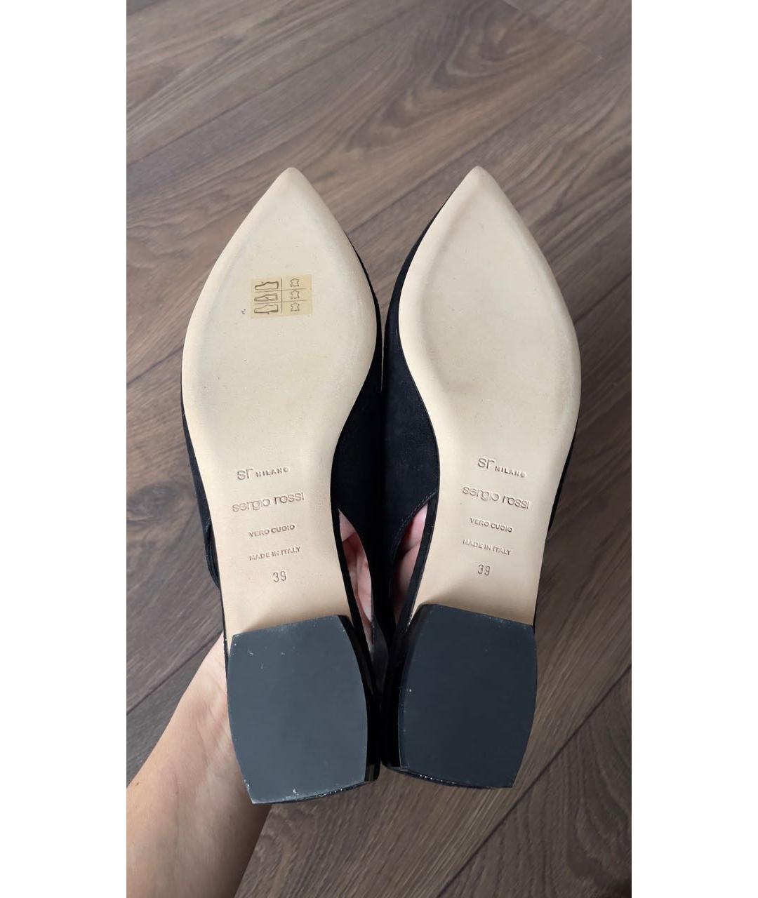 SERGIO ROSSI Черные замшевые лодочки на низком каблуке, фото 6