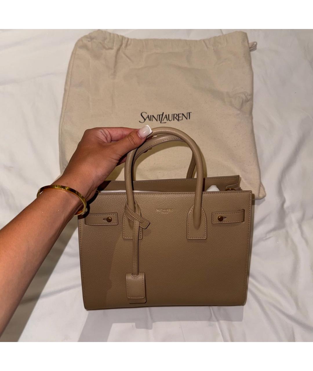 SAINT LAURENT Бежевая кожаная сумка тоут, фото 2