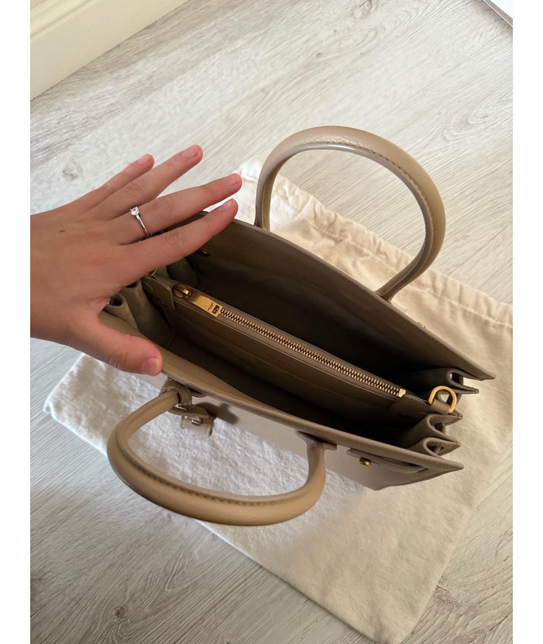 SAINT LAURENT Бежевая кожаная сумка тоут, фото 3