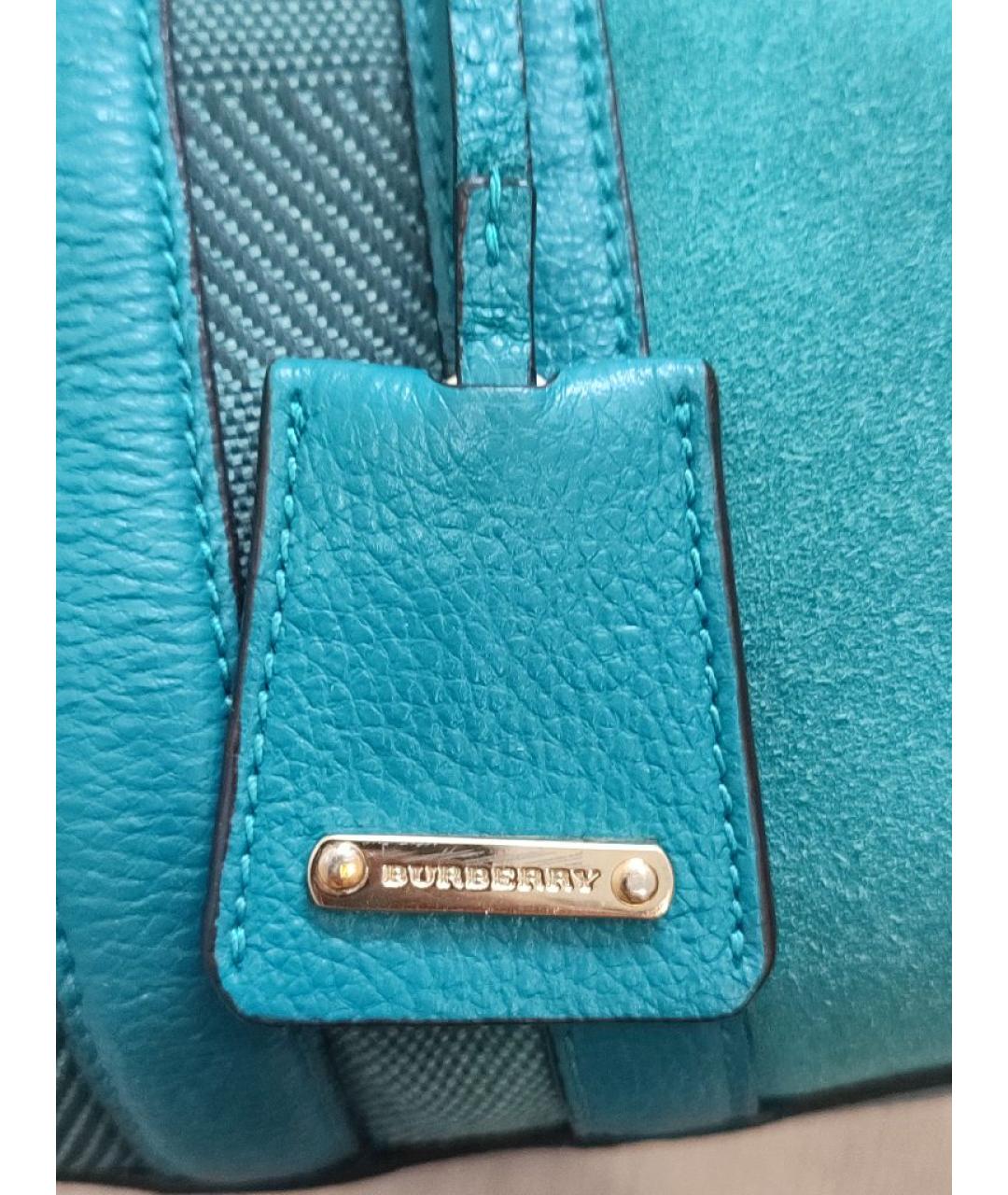 BURBERRY Бирюзовая кожаная сумка тоут, фото 7