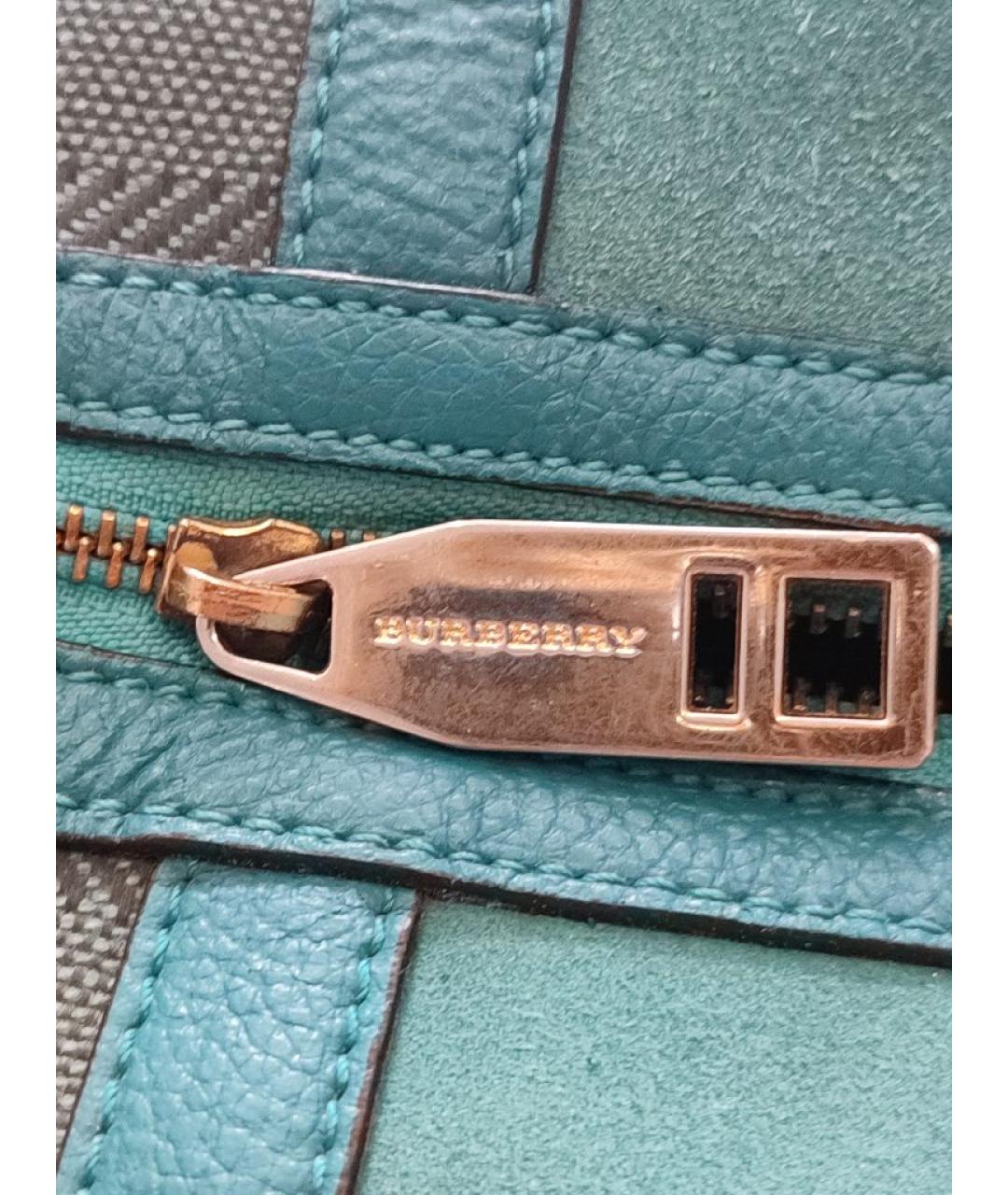 BURBERRY Бирюзовая кожаная сумка тоут, фото 8