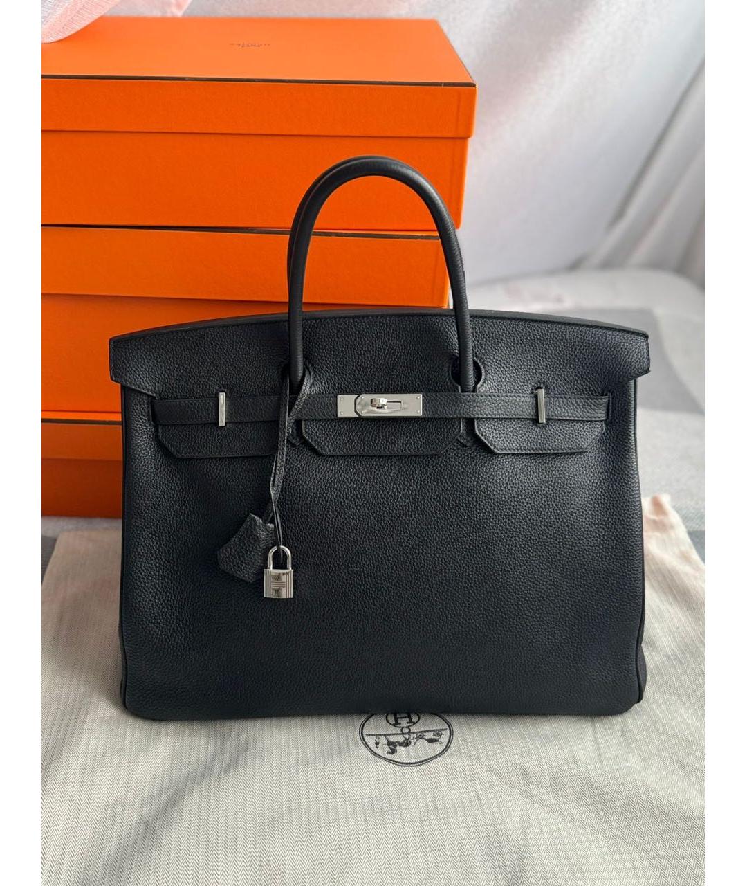 HERMES Черная кожаная сумка с короткими ручками, фото 2