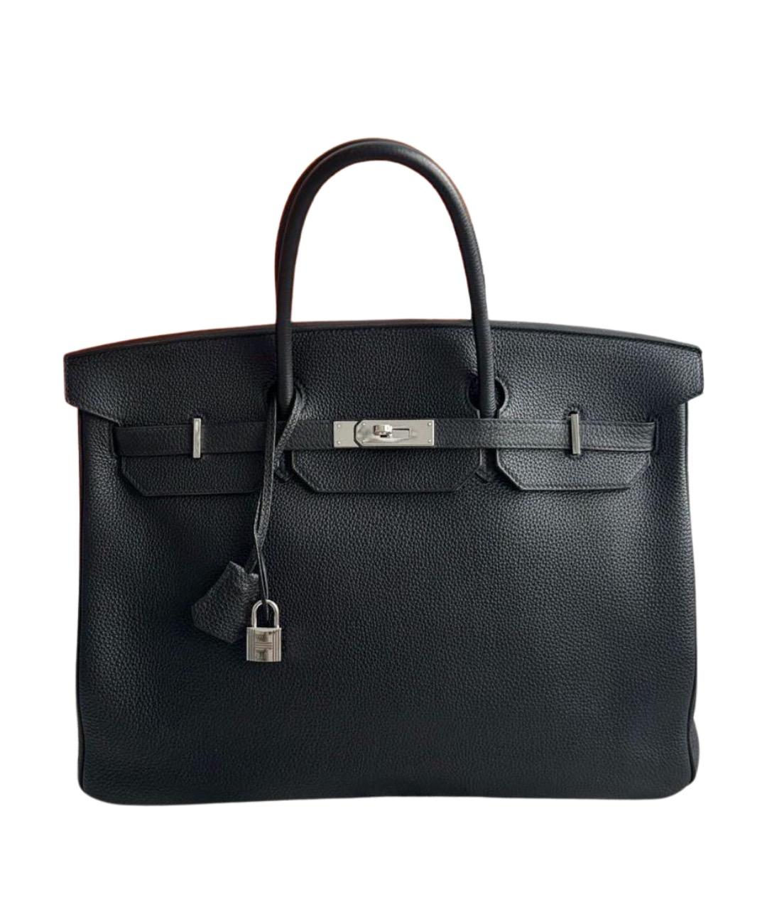 HERMES Черная кожаная сумка с короткими ручками, фото 1