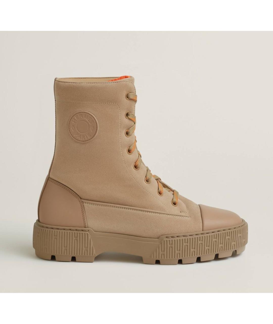 HERMES Бежевые замшевые высокие ботинки, фото 4