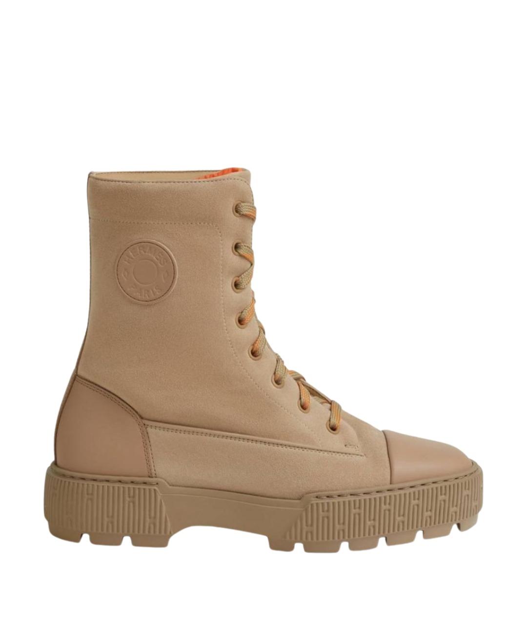 HERMES Бежевые замшевые высокие ботинки, фото 1