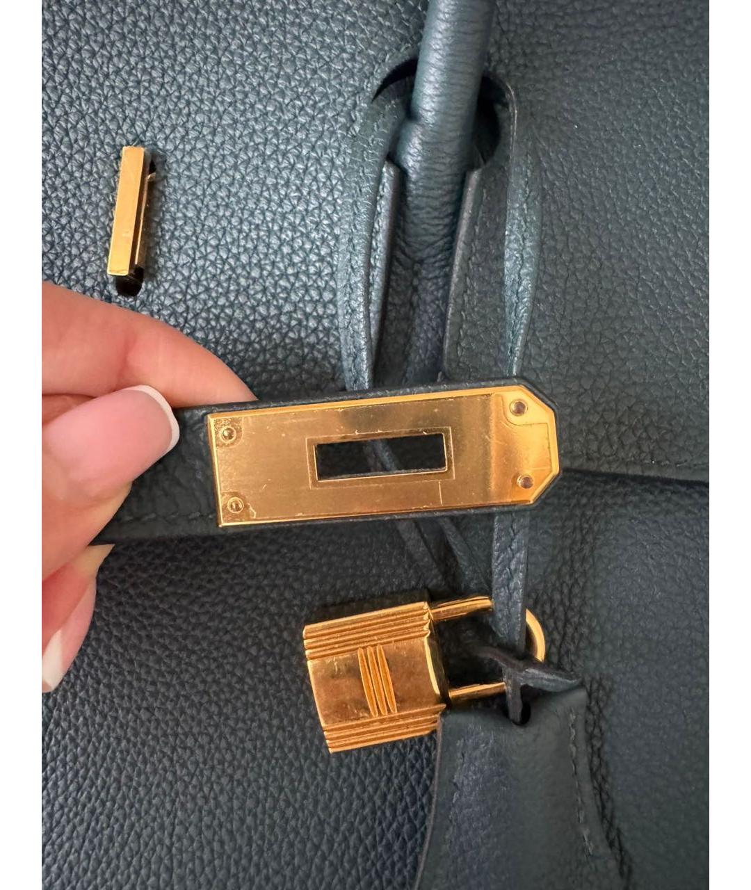 HERMES Зеленая кожаная сумка с короткими ручками, фото 6