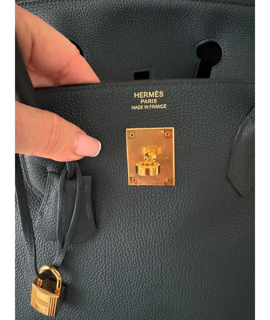 HERMES Зеленая кожаная сумка с короткими ручками, фото 5