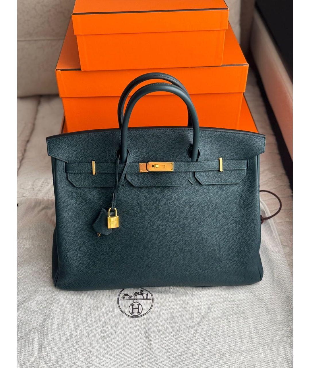 HERMES Зеленая кожаная сумка с короткими ручками, фото 9