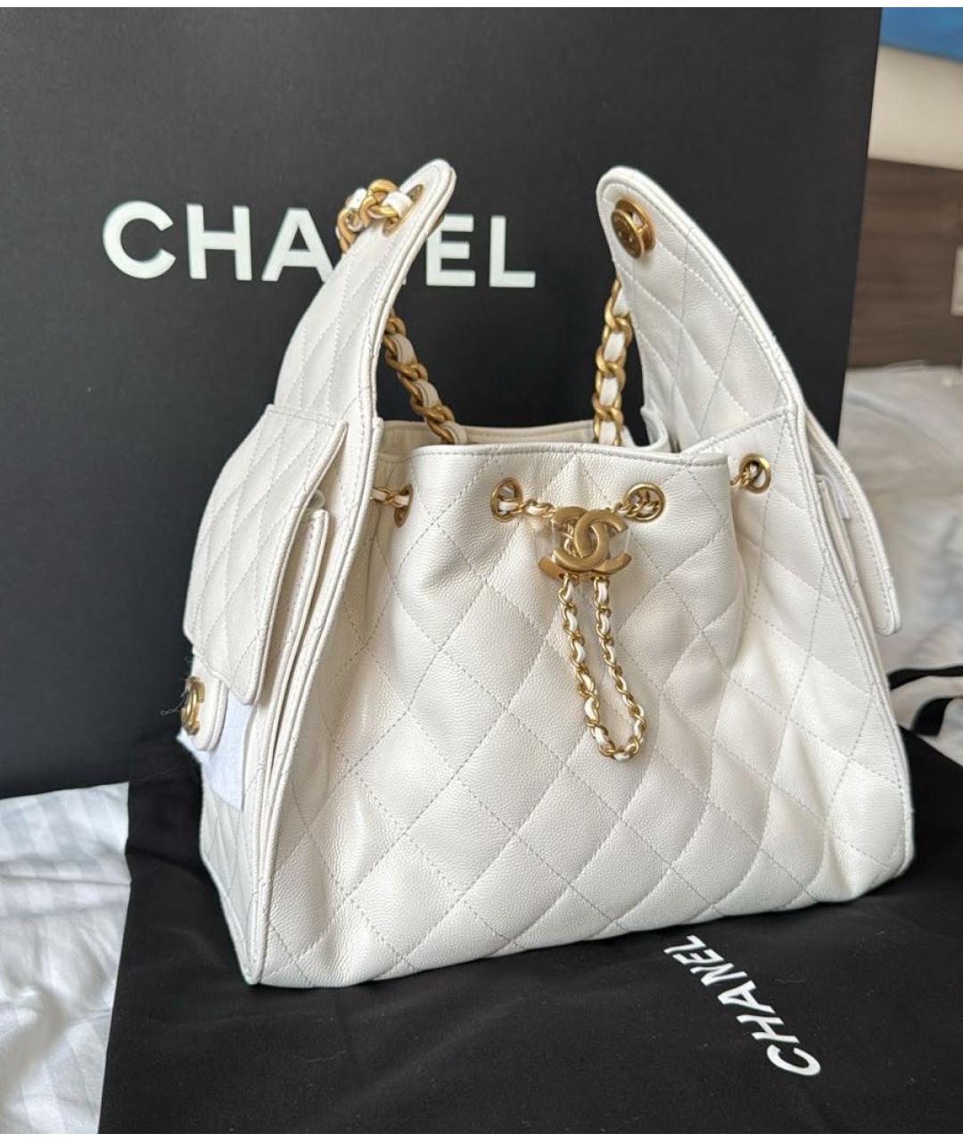 CHANEL Белая кожаная сумка через плечо, фото 2