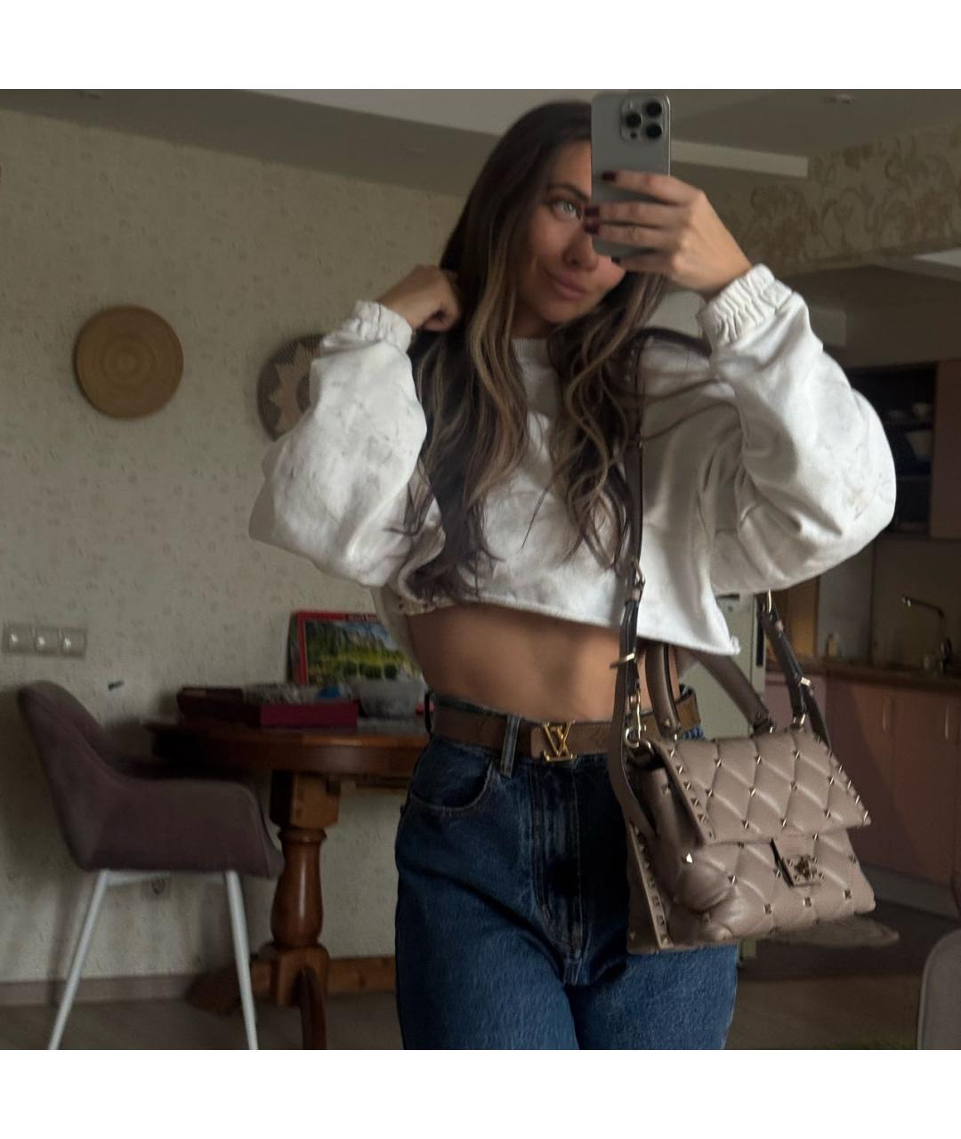 VALENTINO Бежевая кожаная сумка через плечо, фото 8