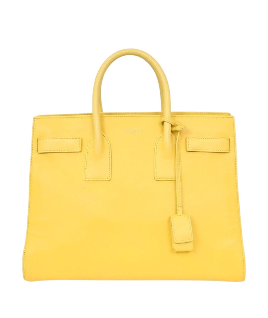 SAINT LAURENT Желтая кожаная сумка с короткими ручками, фото 1