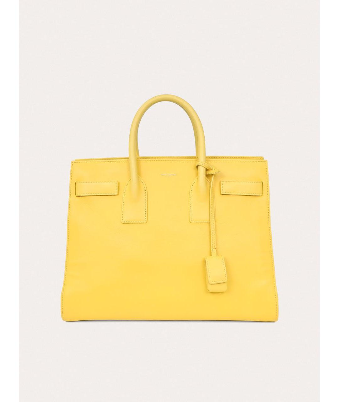 SAINT LAURENT Желтая кожаная сумка с короткими ручками, фото 9