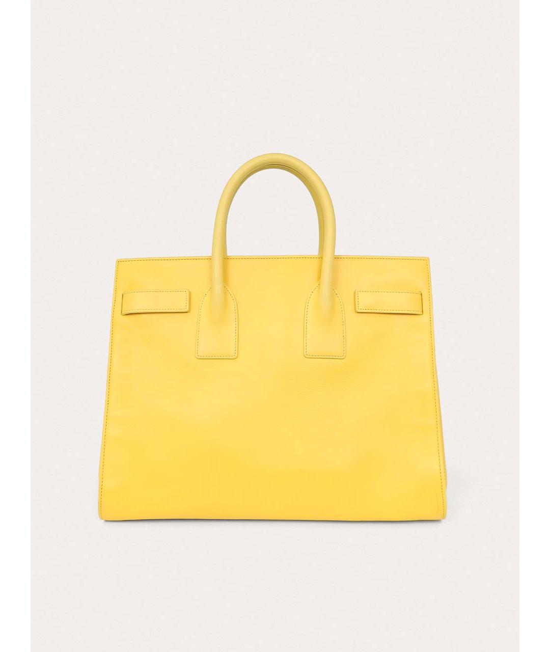 SAINT LAURENT Желтая кожаная сумка с короткими ручками, фото 3