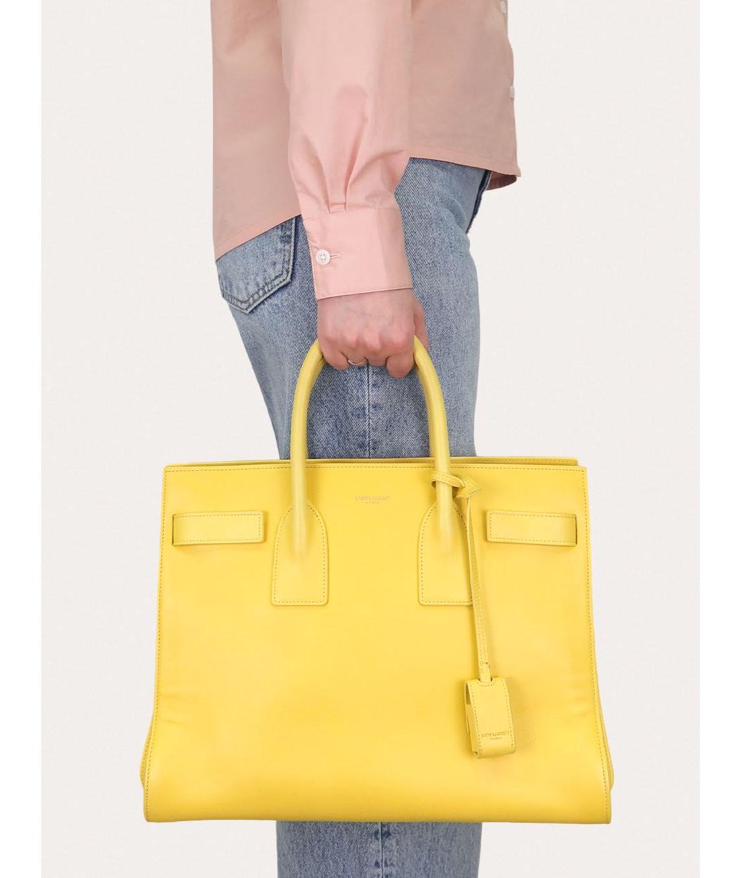 SAINT LAURENT Желтая кожаная сумка с короткими ручками, фото 8