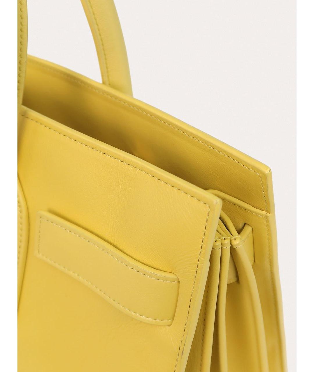 SAINT LAURENT Желтая кожаная сумка с короткими ручками, фото 5