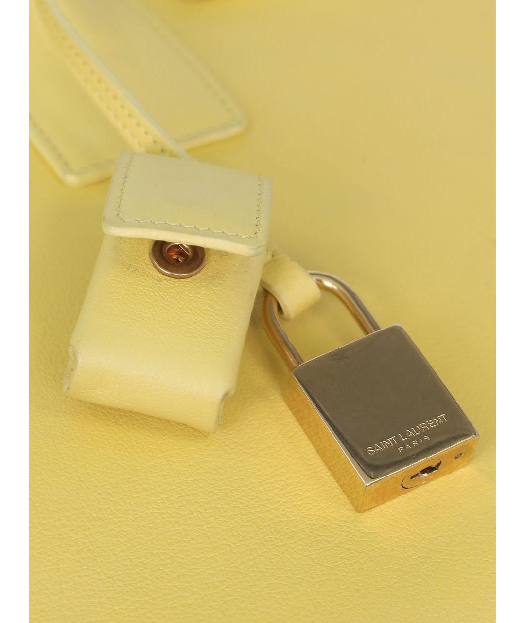 SAINT LAURENT Желтая кожаная сумка с короткими ручками, фото 7